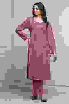 Pink Polyester Straight Printed Kurta Pants Set image number 6