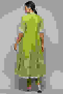 Green Cotton Anarkali Printed Kurta Churidar Suit Set image number 5