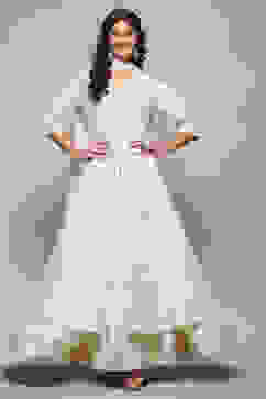 Off White Cotton Anarkali Lehenga Set image number 0