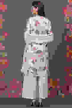 Rohit Bal Off White Silk & Cotton Straight Kurta Suit Set image number 4