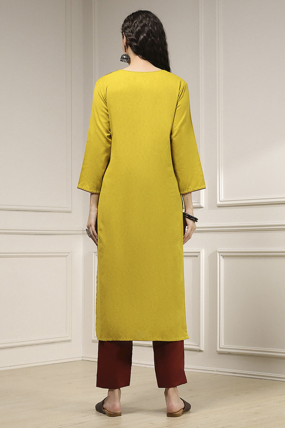 Yellow Cotton Hand Block Print Unstitched Suit Set image number 5