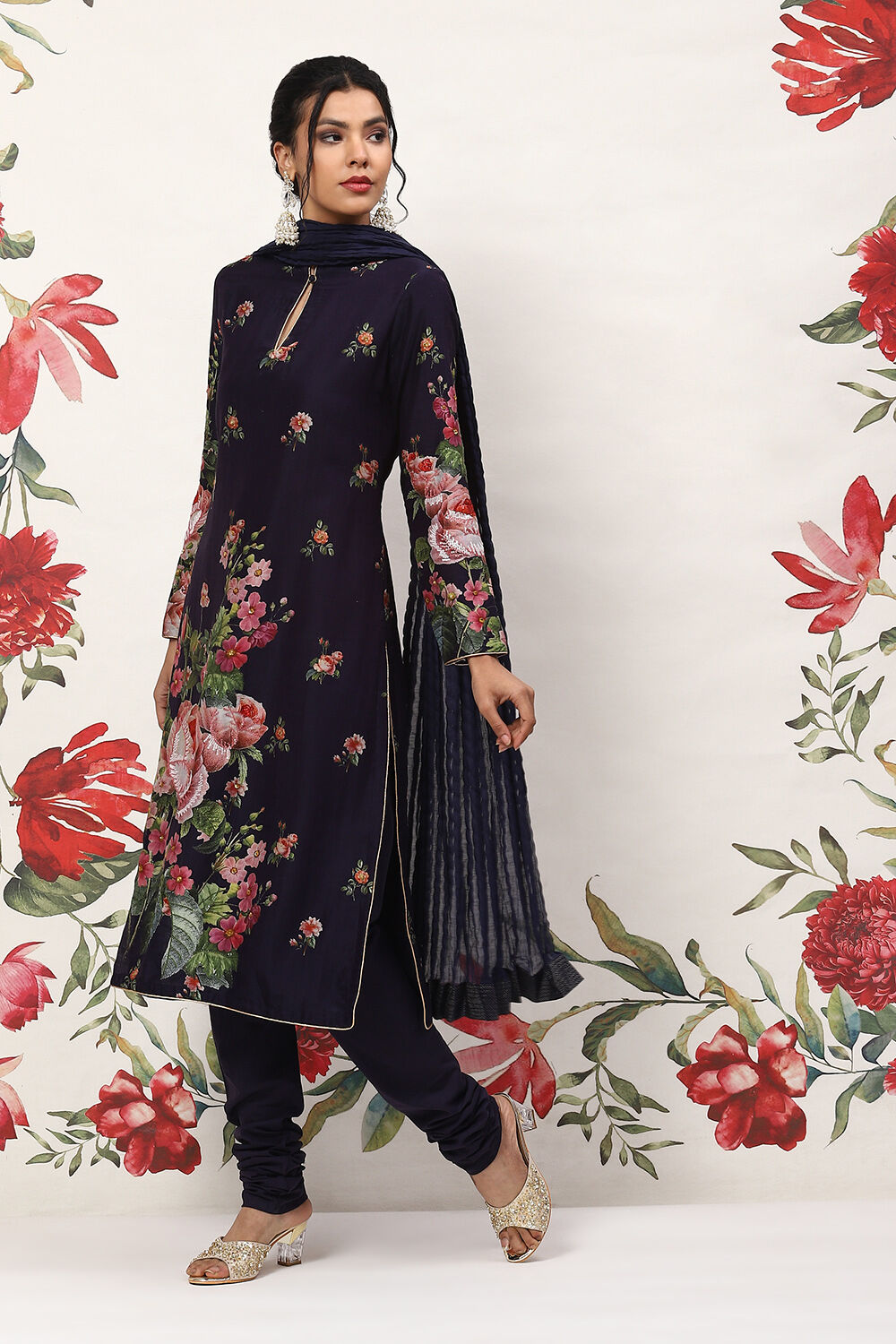 Rohit Bal Indigo Cotton Blend Straight Kurta Suit Set image number 5