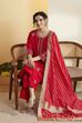 Red Poly Viscose Floral Design Straight Kurta Set