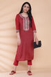 Terracotta Red Viscose Straight Printed Kurta image number 4