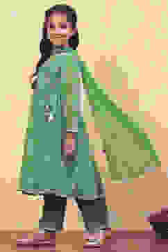 Green Georgette Bandhani Printed Angrakha Suit Set image number 6