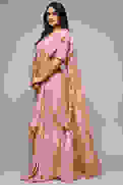 Dusty Pink Pre-Draped Nylon Saree With A Stitched Blouse image number 3