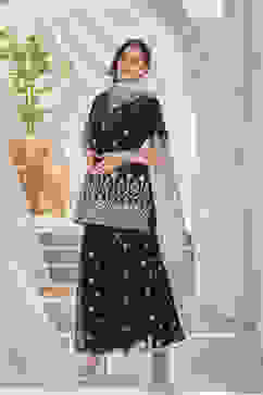 Black Embroidered Straight Kurti & Garara Suit Set image number 3