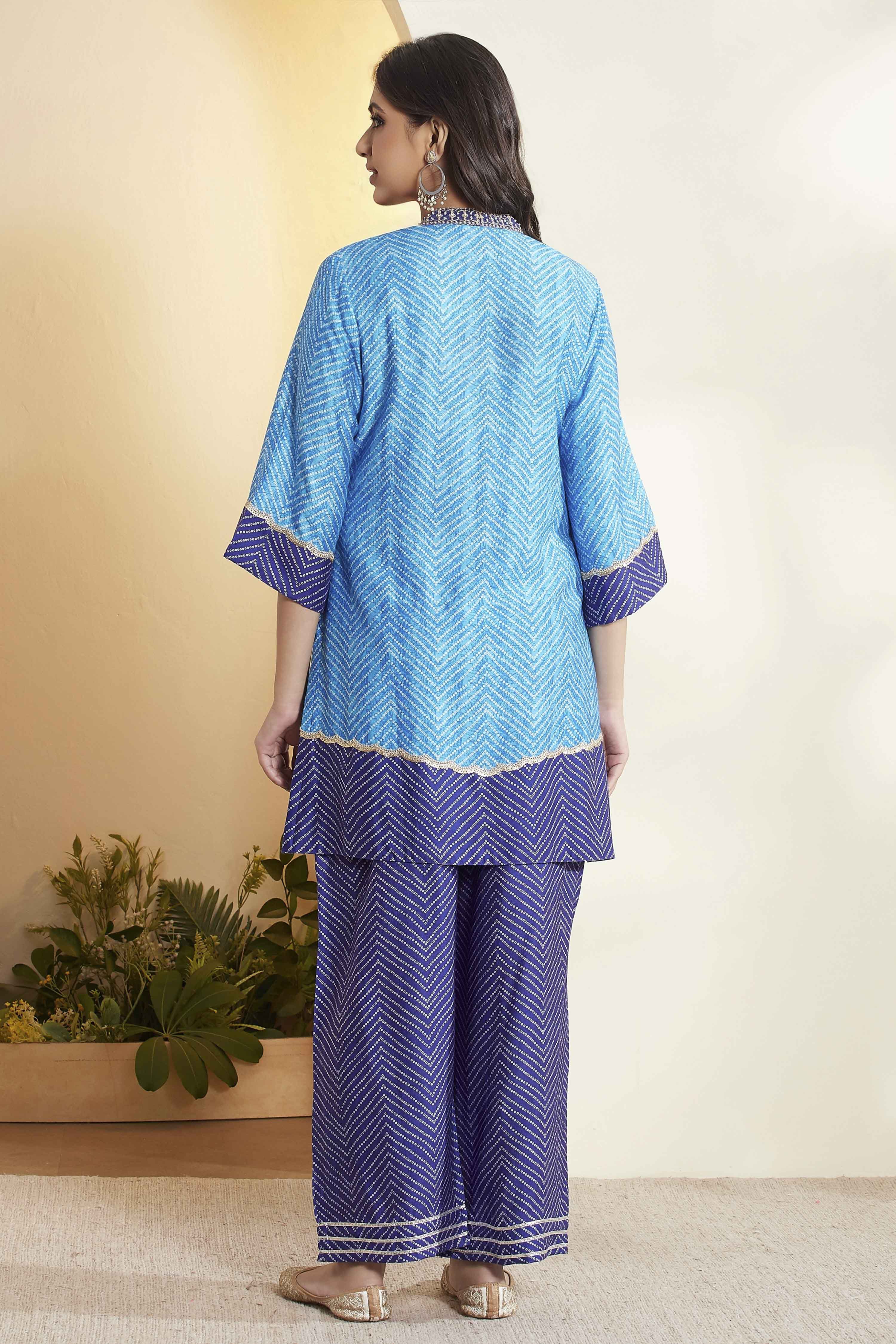 Blue Viscose Rayon Printed Suit Set image number 6