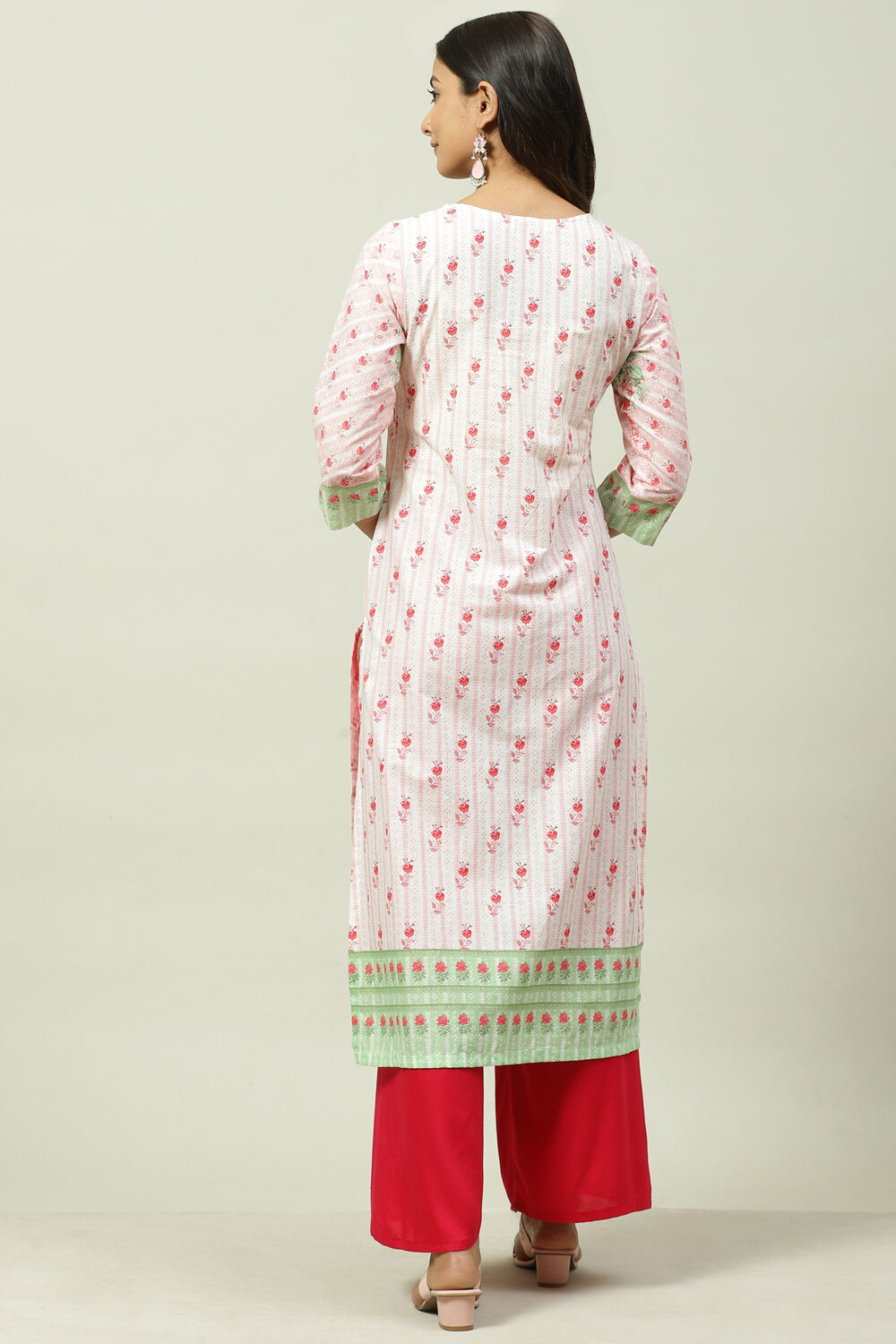 Pink Cotton Straight Printed Kurta image number 4