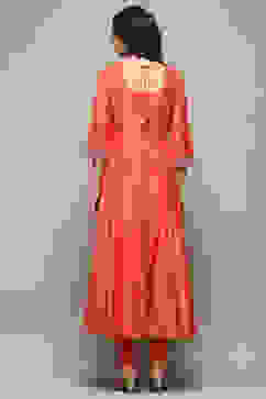 Orange Embroidered Detail Festive Anarkali Suit Set image number 5