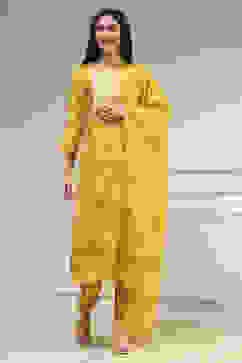 Yellow Cotton Machine Embroidered Unstitched Suit Set image number 1