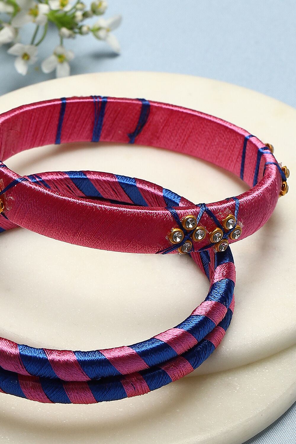 Pink & Blue Plastic-Thread Bangles image number 1