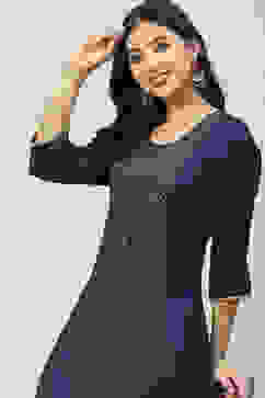 Navy Blue LIVA Metallic Straight Kurta Pants Suit Set image number 3