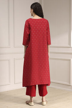 Red Polyseter Blend Straight Printed Fusion Set image number 4