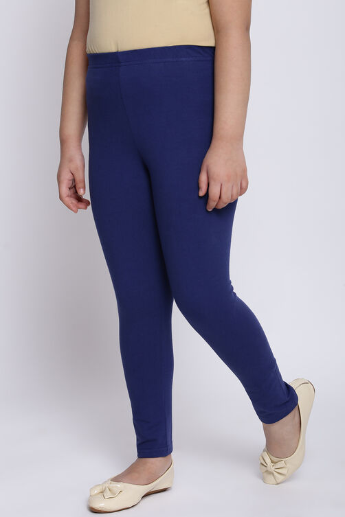 Navy Blue Cotton Lycra Solid Leggings image number 2