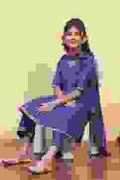 Blue Viscose Blend Solid Kalidar Suit Set image number 0