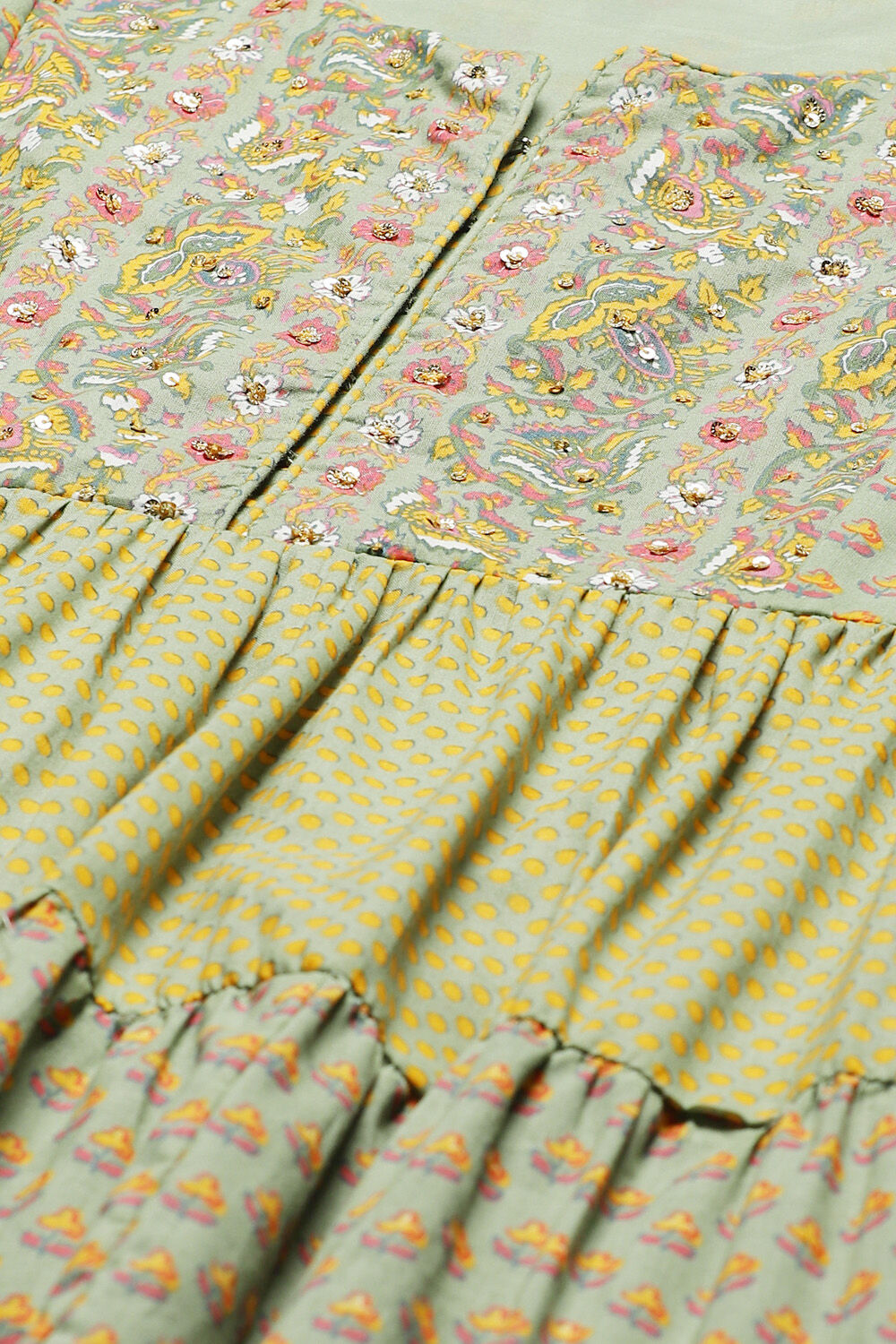 Pink Cotton Flared Fusion Printed Dress image number 1