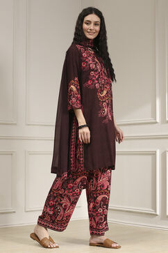 Brown Printed Straight Suit Set image number 5