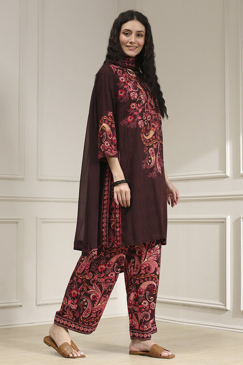 Brown Printed Straight Suit Set image number 5