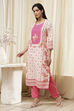 Pink Cotton Printed Straight Kurta image number 2