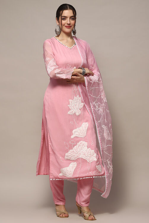 Baby Pink Organza Unstitched Suit set image number 7