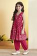 Pink Cotton Printed Gathered Kurta Pants Set image number 3