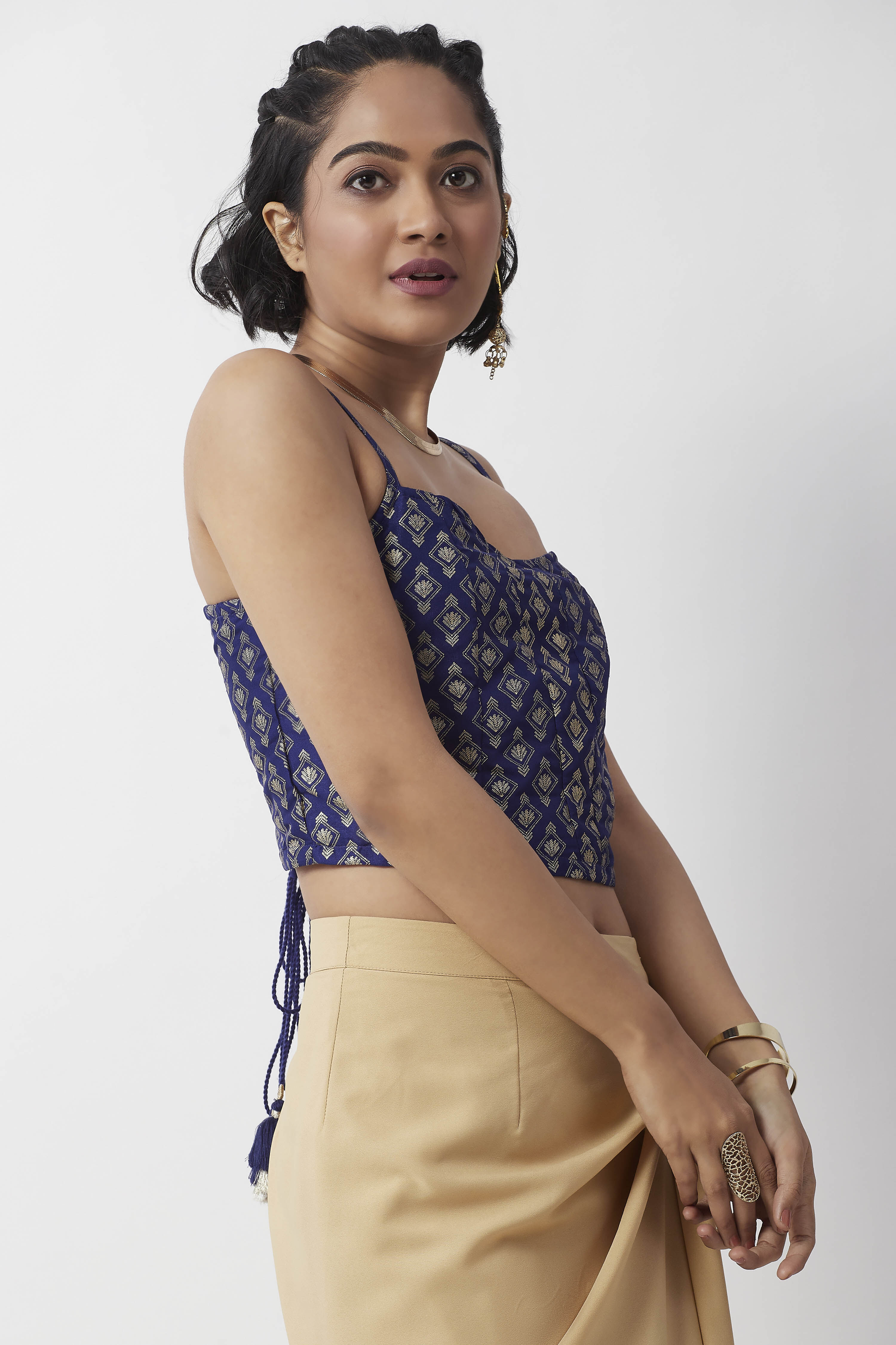 Cobalt Blue Geometric Printed Crop Top image number 4