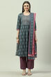 Blue Cotton Straight Suit Set image number 5