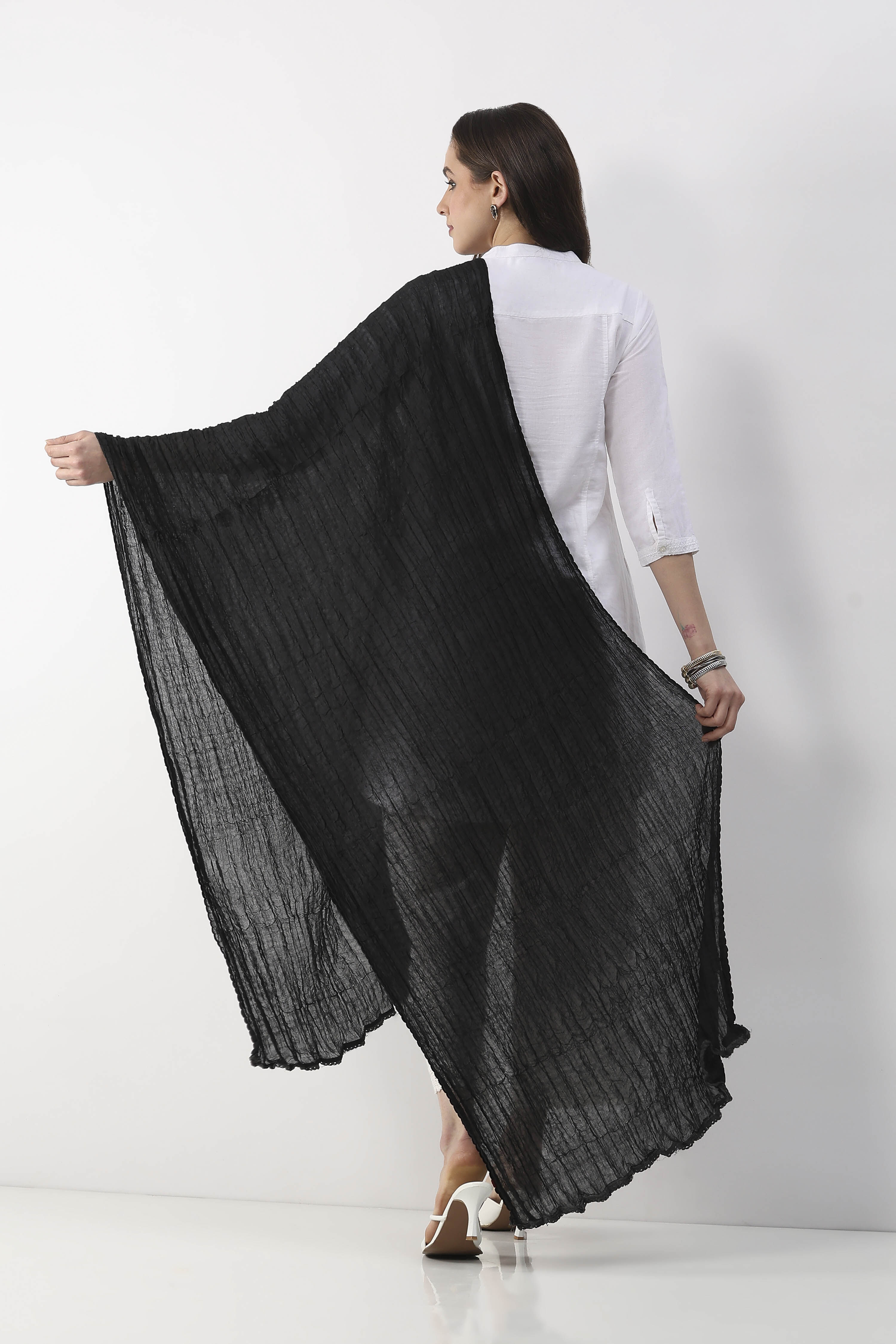 Black Cotton Solid Textured Dupatta image number 2