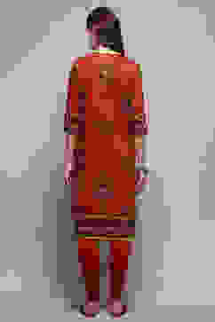 Rust Art Silk Flared 2 Piece Set image number 5