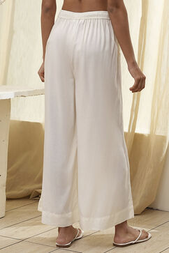 Off-White Viscose Solid Straight Palazzos image number 5