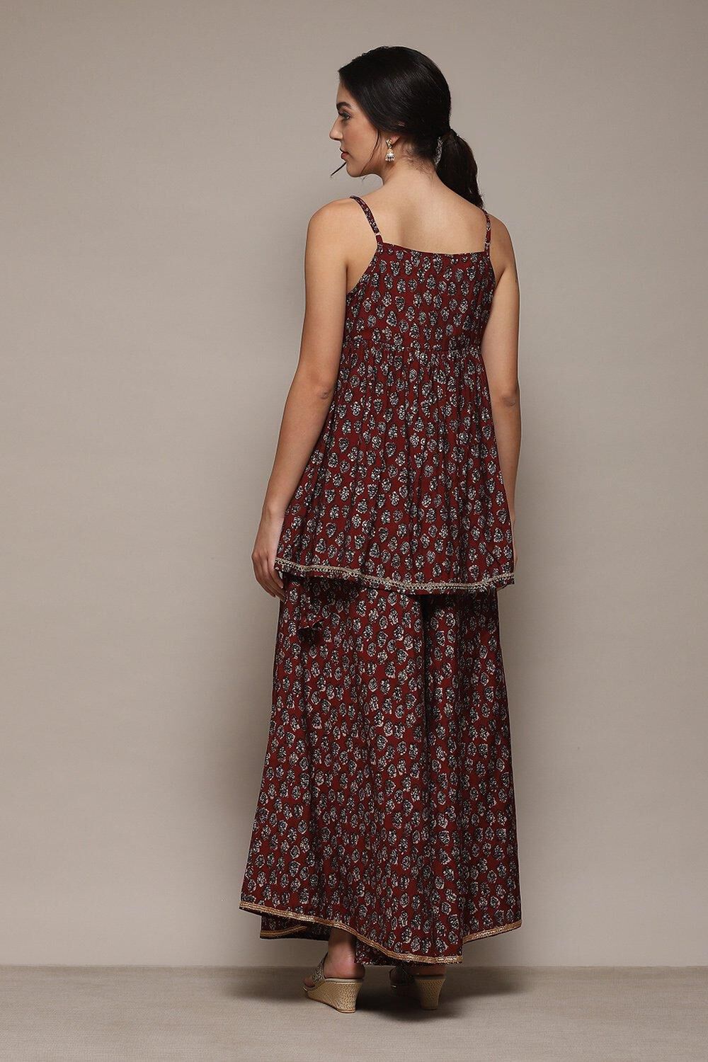 Maroon Cotton Printed Suit Set image number 5