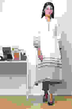 Off White Cotton Fusion Yarndyed Kurta Set image number 0