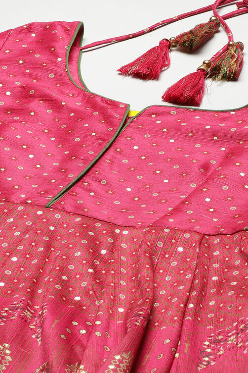 Fuchsia Anarkali Art Silk Printed Kurta image number 1