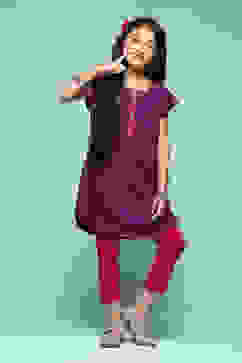 Purple Cotton Straight Solid Kurta Set image number 0