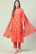 Magenta Floral Foil Printed Straight Suit Set image number 0