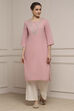 Onion Pink Cotton Straight Solid Kurta