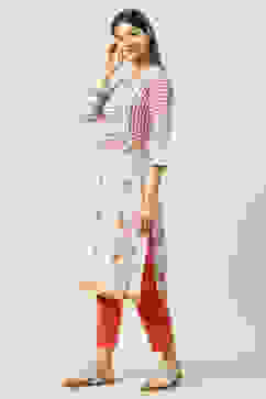 White Cotton Straight Kurta image number 2