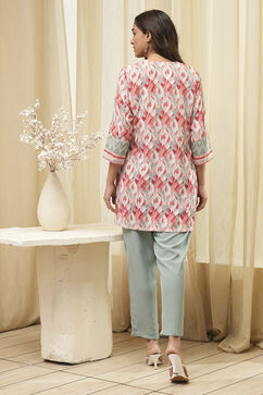 Off White Art Silk Straight Kurta Pant Suit Set image number 4
