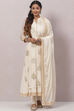 Ivory Poly Cotton Flared Kurta Churidar Suit Set