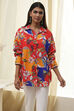 Orange Cotton Floral High-Low Shirt image number 5