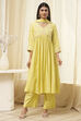 Lime Modal Blend Embroidered Gathered Suit Set image number 6