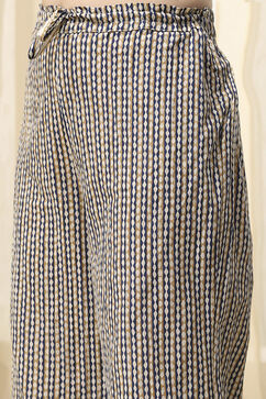 Blue Cotton Screen Print Unstitched Suit Set image number 3