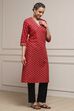 Purple Cotton Straight Printed Kurta image number 4
