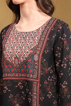 Black Crepe Printed Straight Short Kurta image number 1