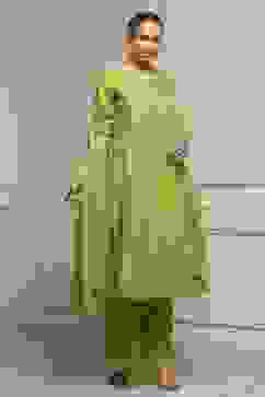 Lime Green Cotton A-Line Yarndyed Suit Set image number 5