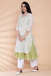 Off White And Green Chikankari Printed Kurta image number 3