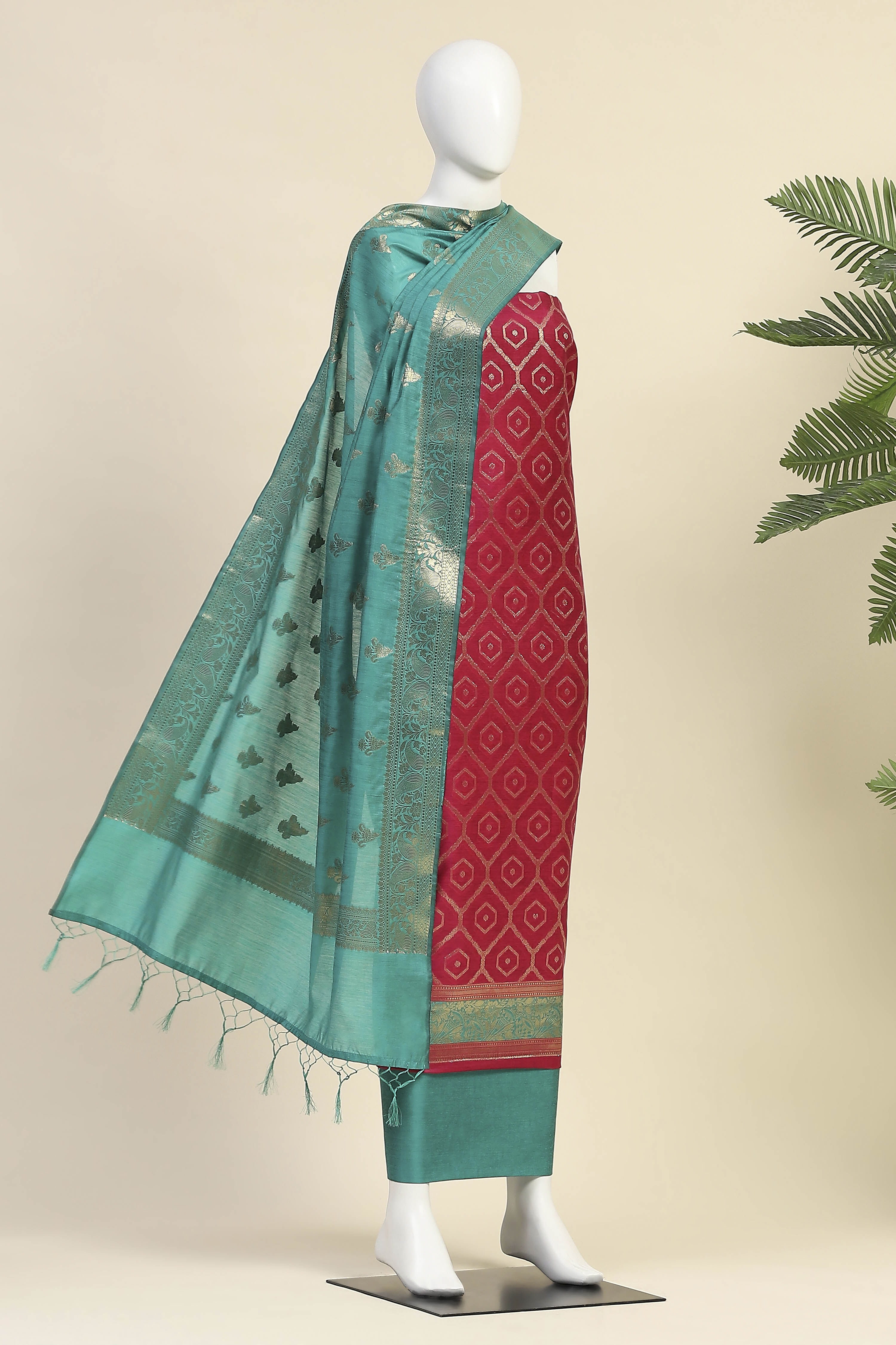 Rama Green Chanderi  Unstitched Suit Set image number 4