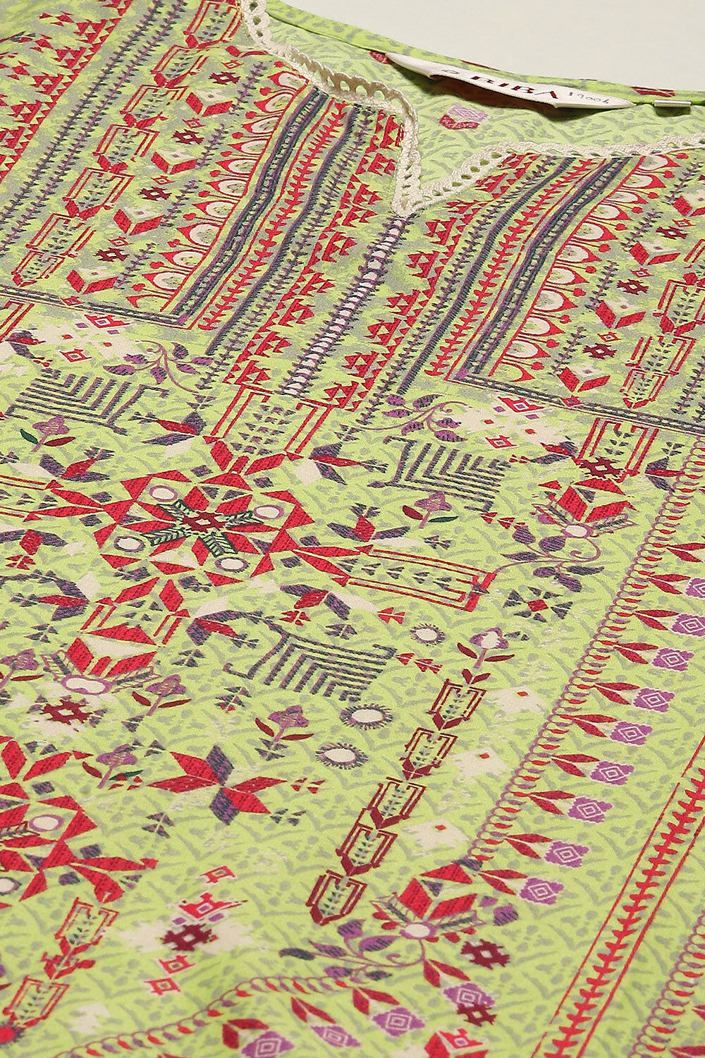 Green Cotton Straight Printed Kurta image number 1