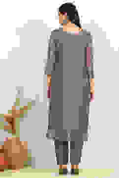 Grey Modal Hand Embroidered Unstitched Suit Set image number 5